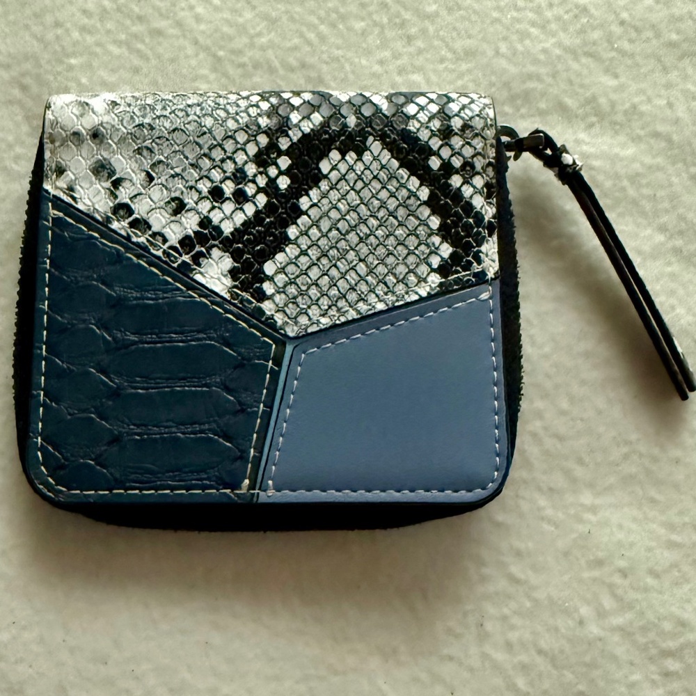 Chico's Wallet - blue, white, black, reptile embossed, square, zippered